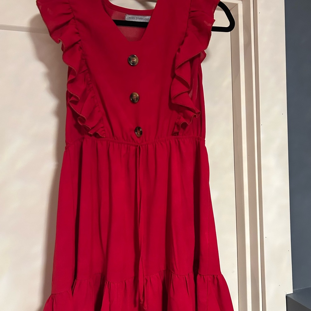 Stylish Red Dress with Ruffle Sleeves
